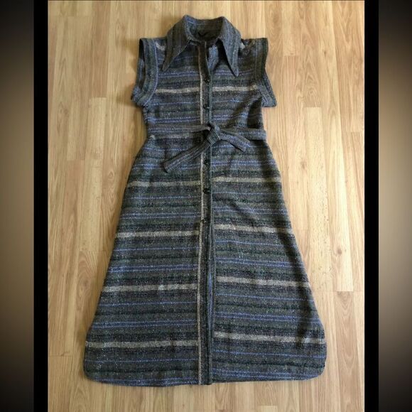 VTG Jimmy Hourihan Dublin Donegal Striped Tweed Wool Dress Ireland Womens MED - Picture 3 of 11